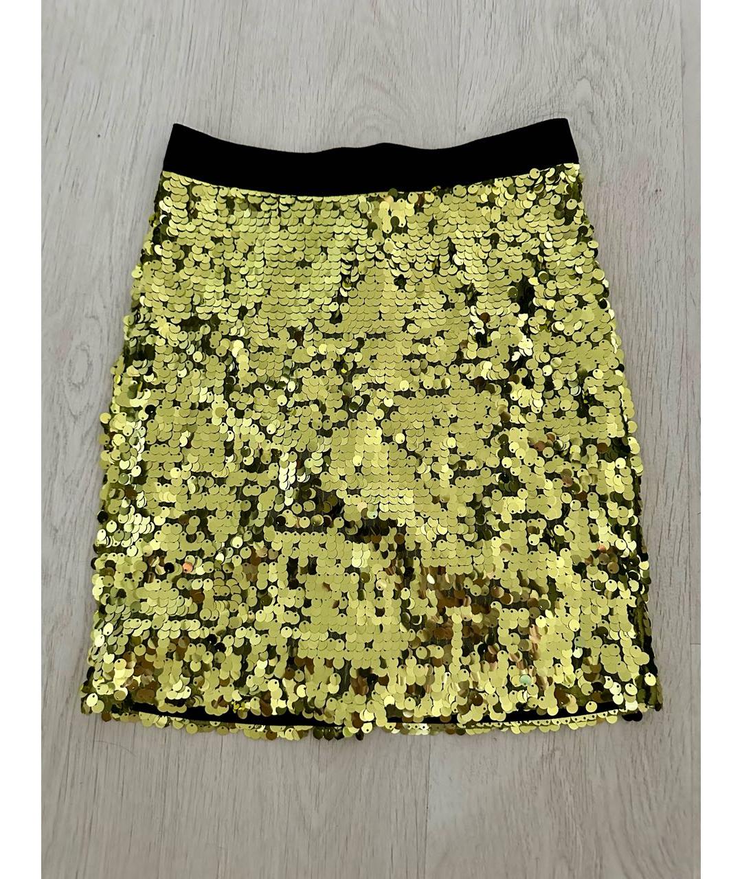DOLCE&GABBANA Золотая шелковая юбка мини, фото 6