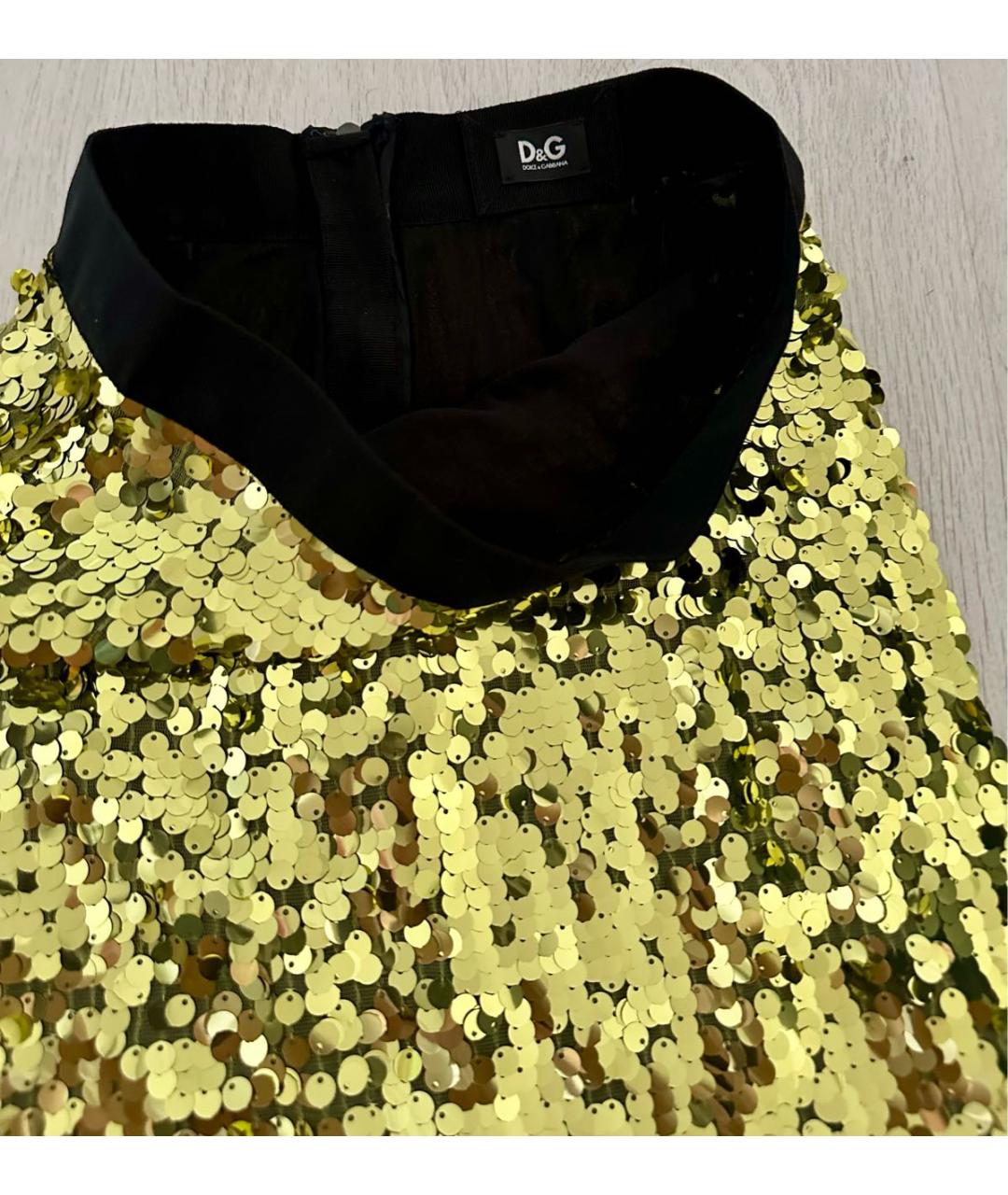 DOLCE&GABBANA Золотая шелковая юбка мини, фото 2