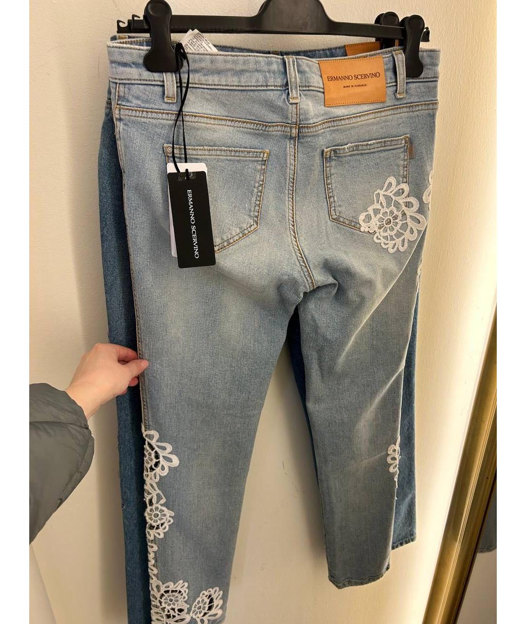 ERMANNO SCERVINO Голубые хлопко-эластановые джинсы слим, фото 2