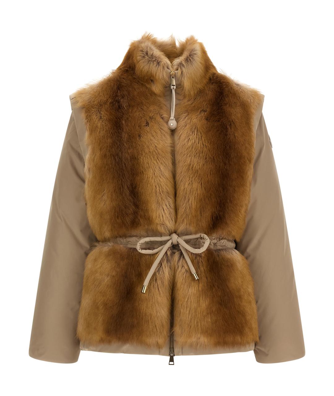 MONCLER Бежевая полиэстеровая куртка, фото 1