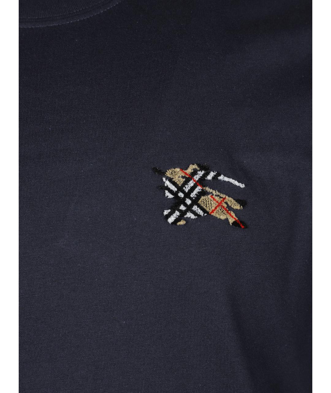 BURBERRY Темно-синяя хлопковая футболка, фото 3
