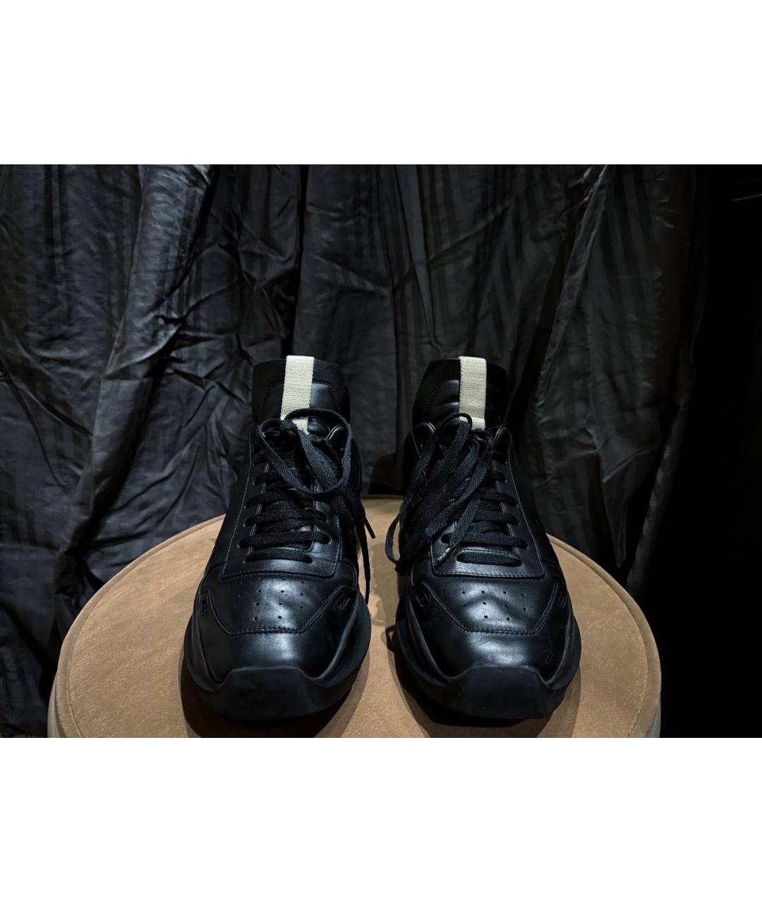 RICK OWENS Черные кожаные высокие кроссовки / кеды, фото 3