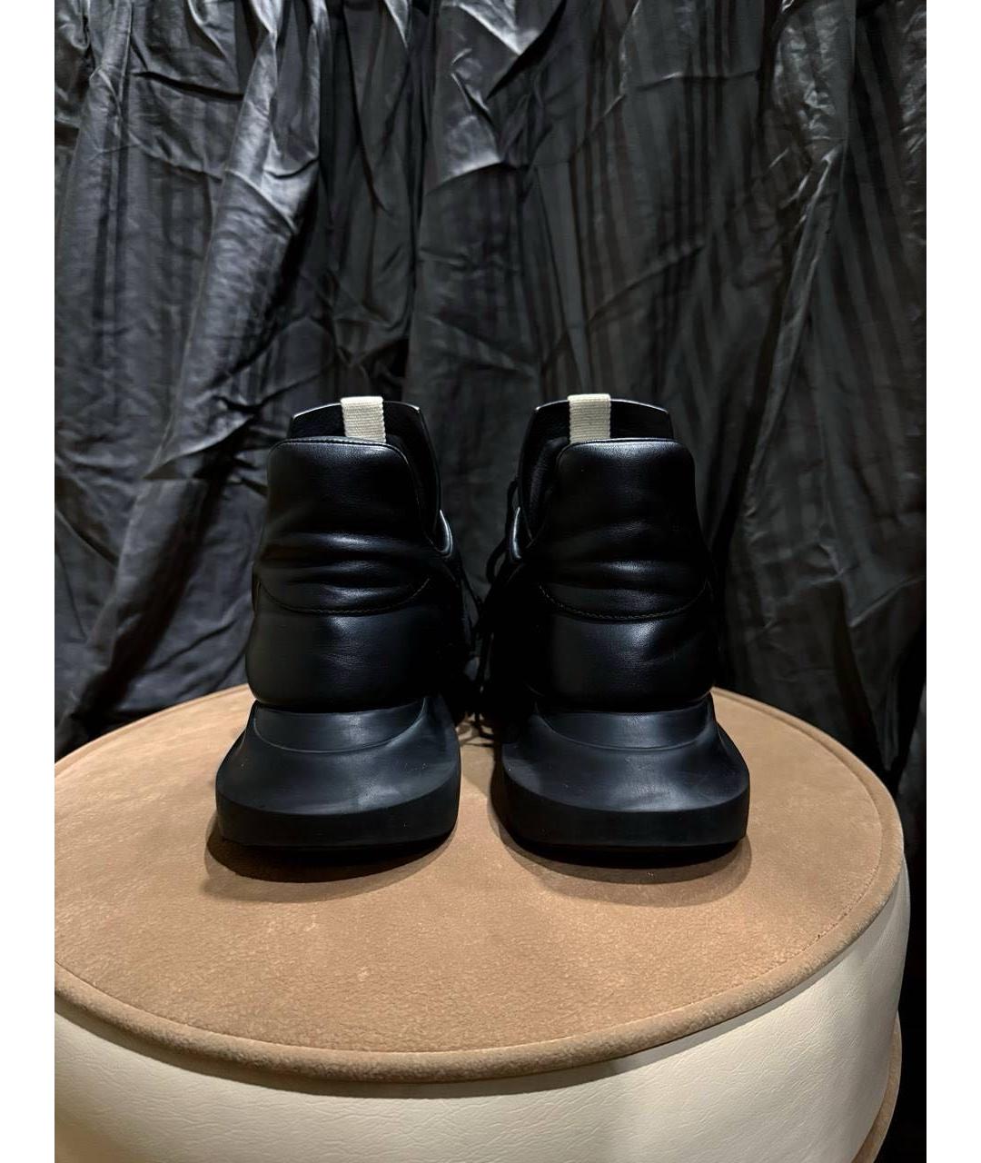 RICK OWENS Черные кожаные высокие кроссовки / кеды, фото 2