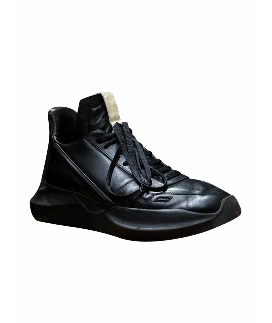 RICK OWENS Черные кожаные высокие кроссовки / кеды, фото 1