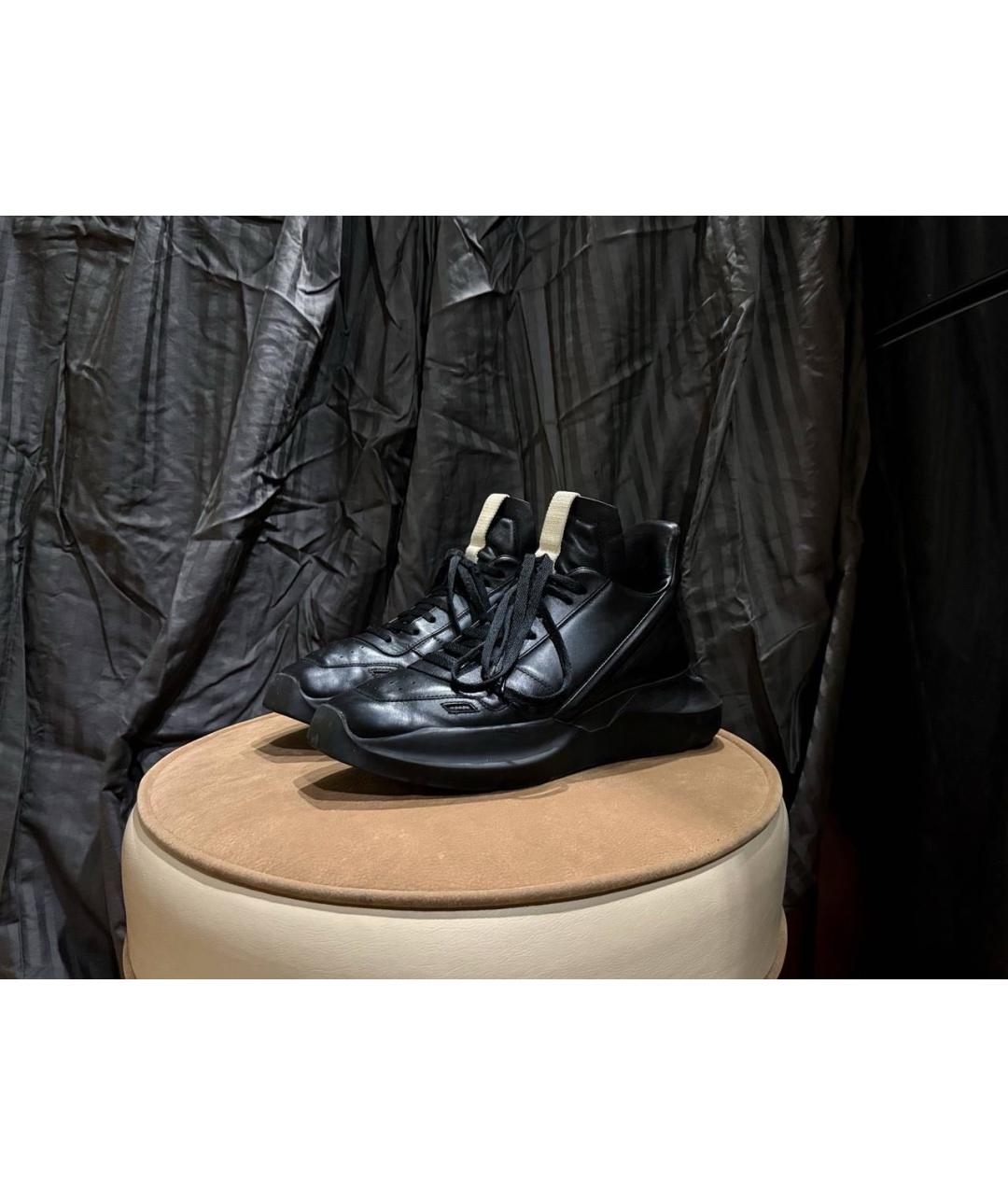 RICK OWENS Черные кожаные высокие кроссовки / кеды, фото 5