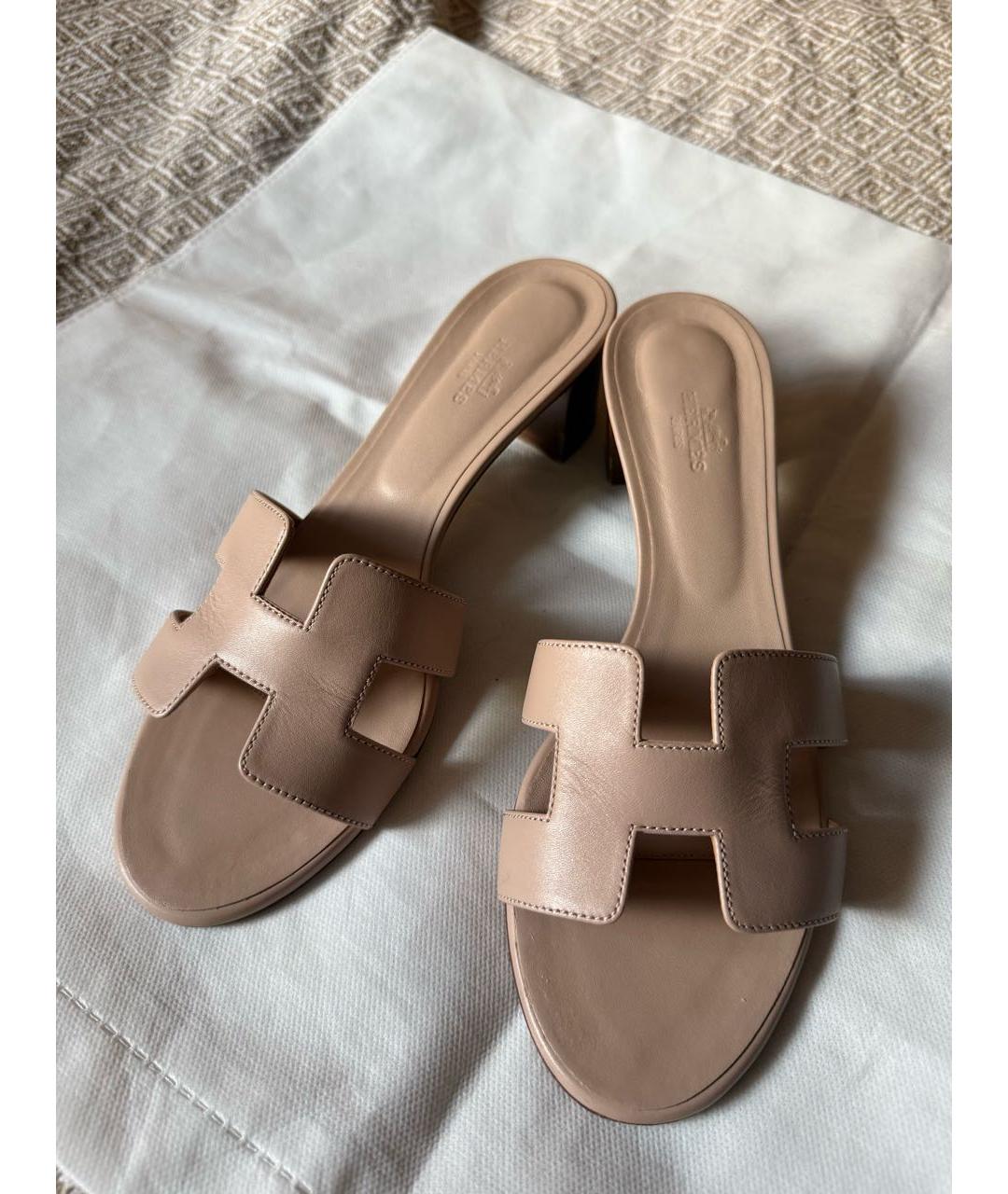 HERMES Розовые кожаные босоножки, фото 4