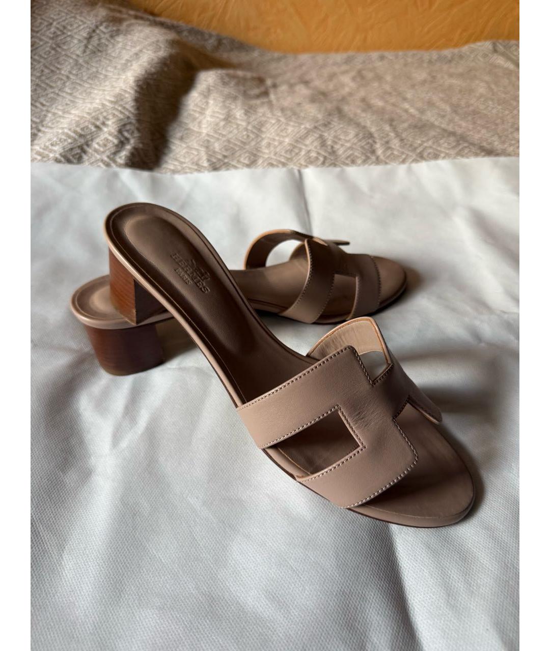 HERMES Розовые кожаные босоножки, фото 7