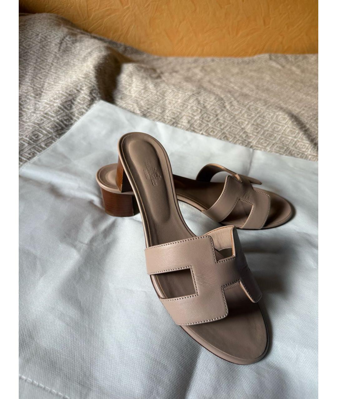 HERMES Розовые кожаные босоножки, фото 3
