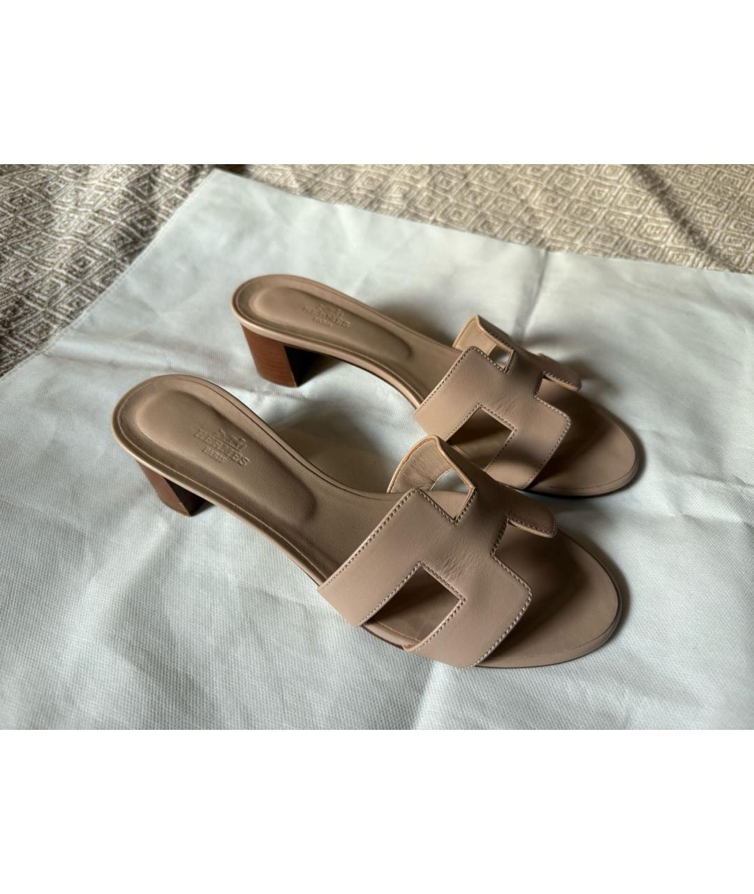 HERMES Розовые кожаные босоножки, фото 5