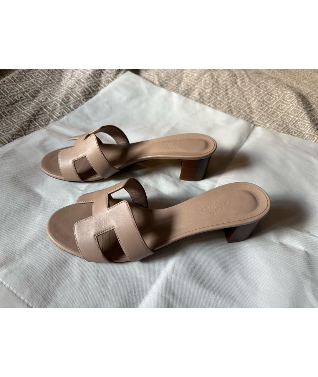 HERMES Розовые кожаные босоножки, фото 9