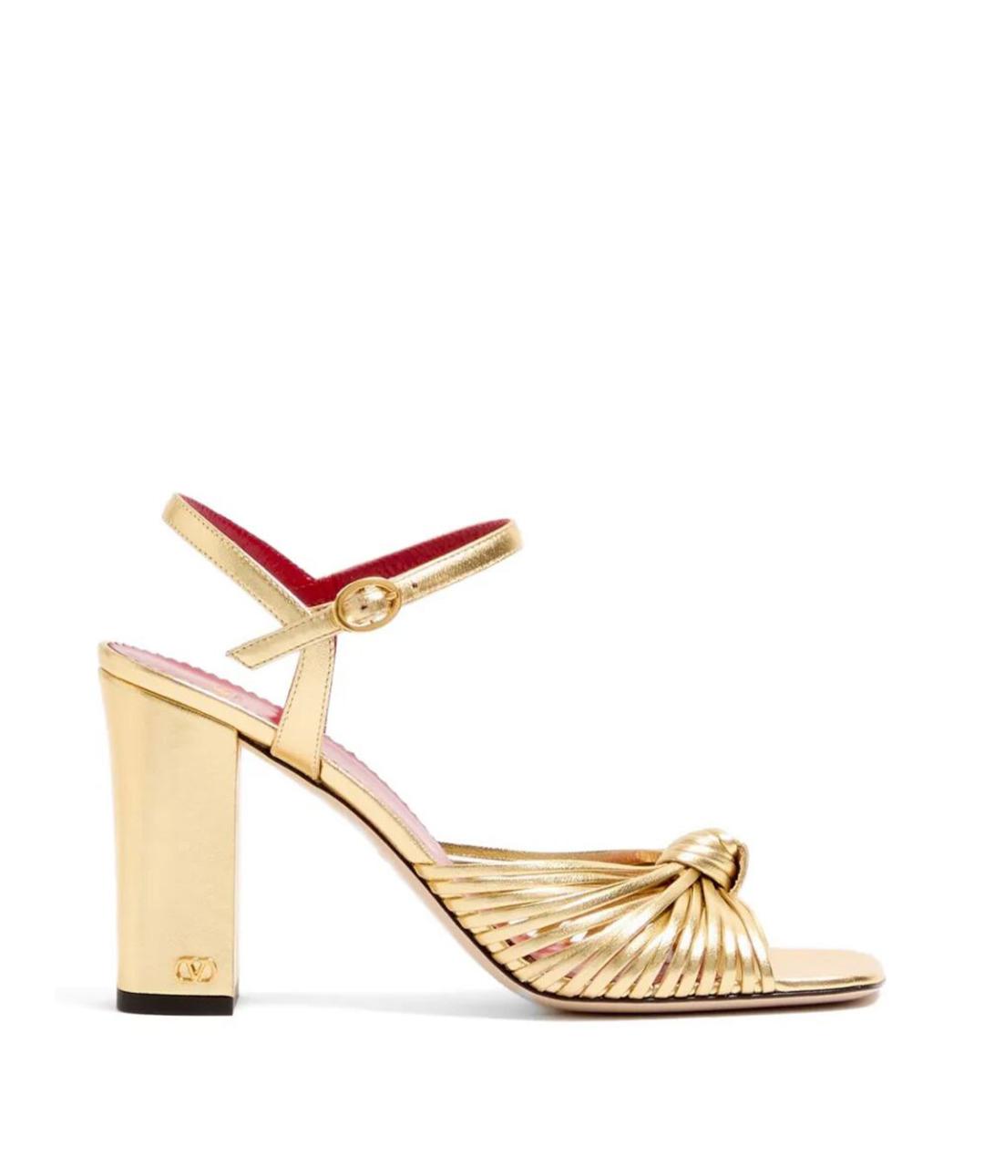 VALENTINO Золотые кожаные босоножки, фото 1