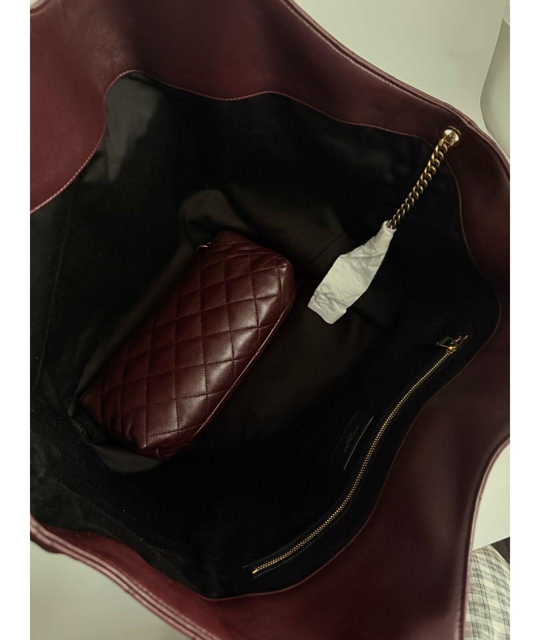 SAINT LAURENT Бордовая кожаная сумка тоут, фото 5