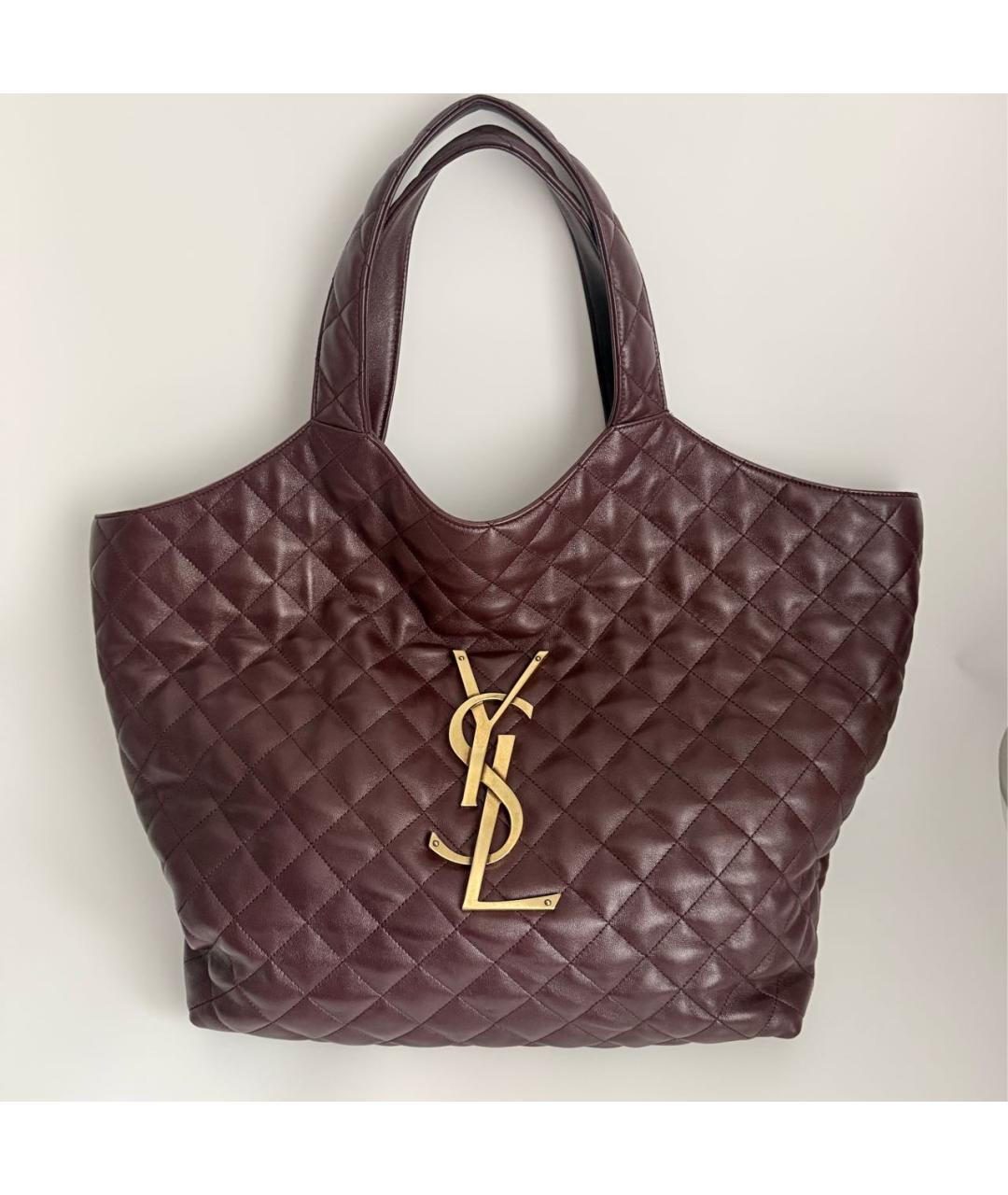 SAINT LAURENT Бордовая кожаная сумка тоут, фото 3