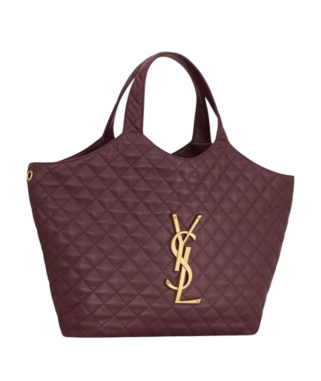 SAINT LAURENT Бордовая кожаная сумка тоут, фото 1