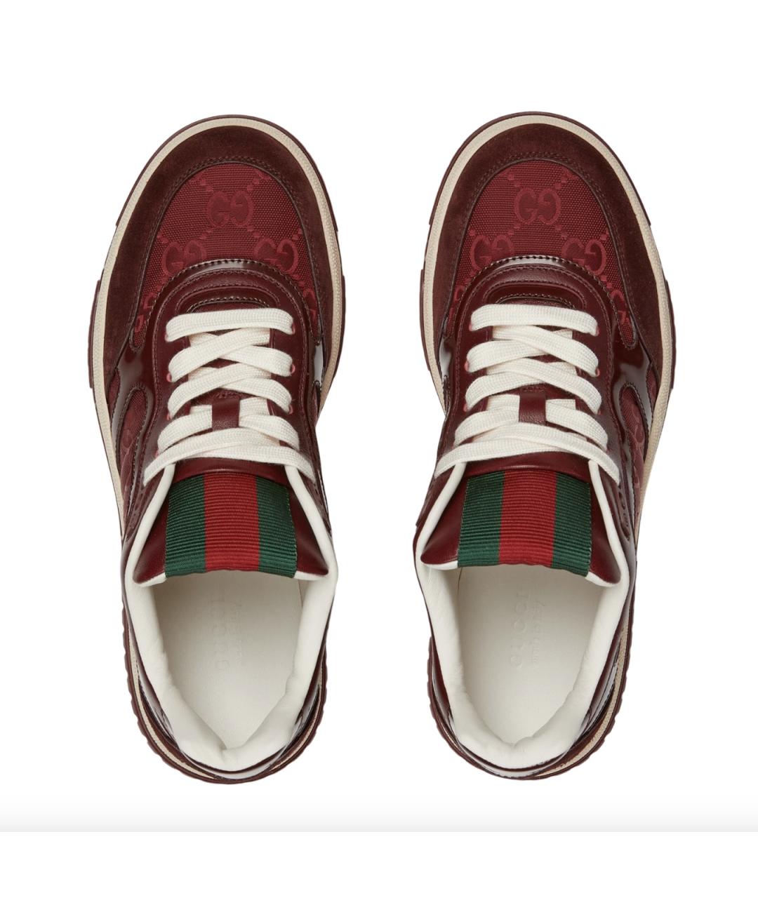 GUCCI Бордовые кожаные кроссовки, фото 4