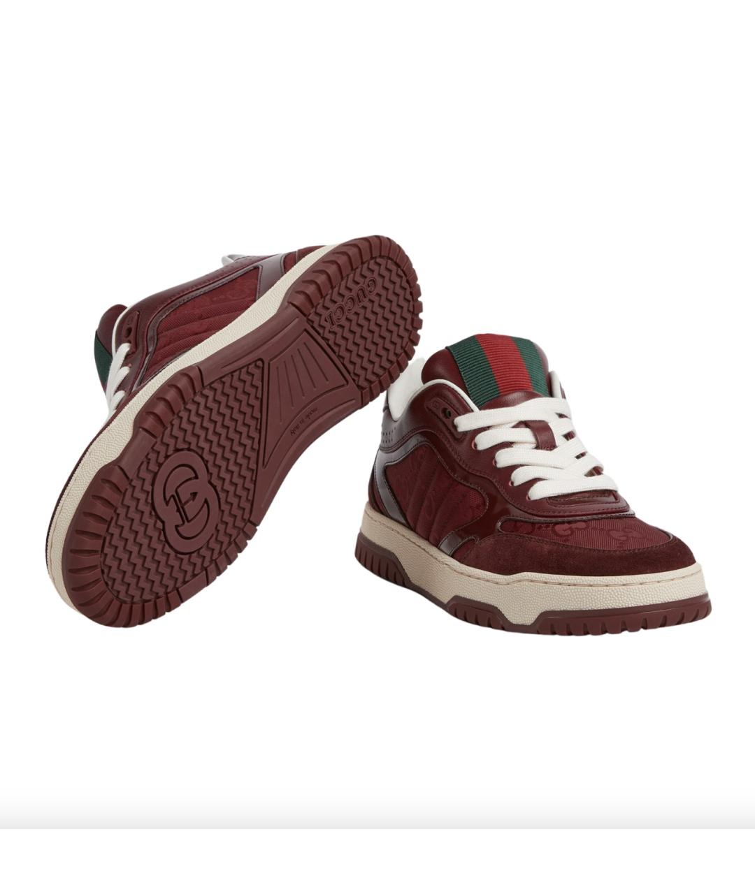 GUCCI Бордовые кожаные кроссовки, фото 3