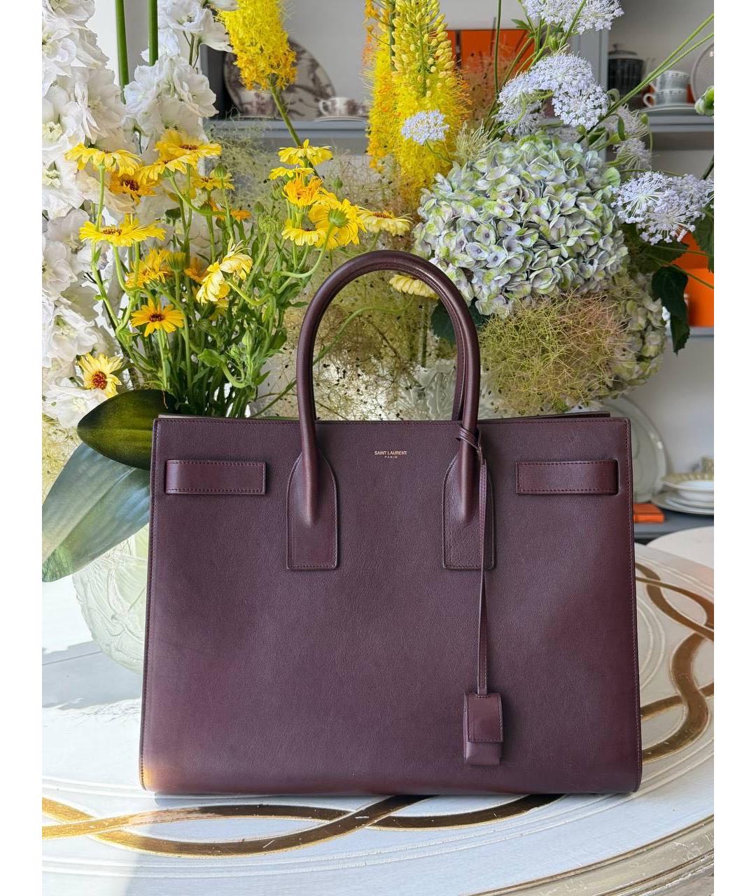 SAINT LAURENT Бордовая кожаная сумка с короткими ручками, фото 5
