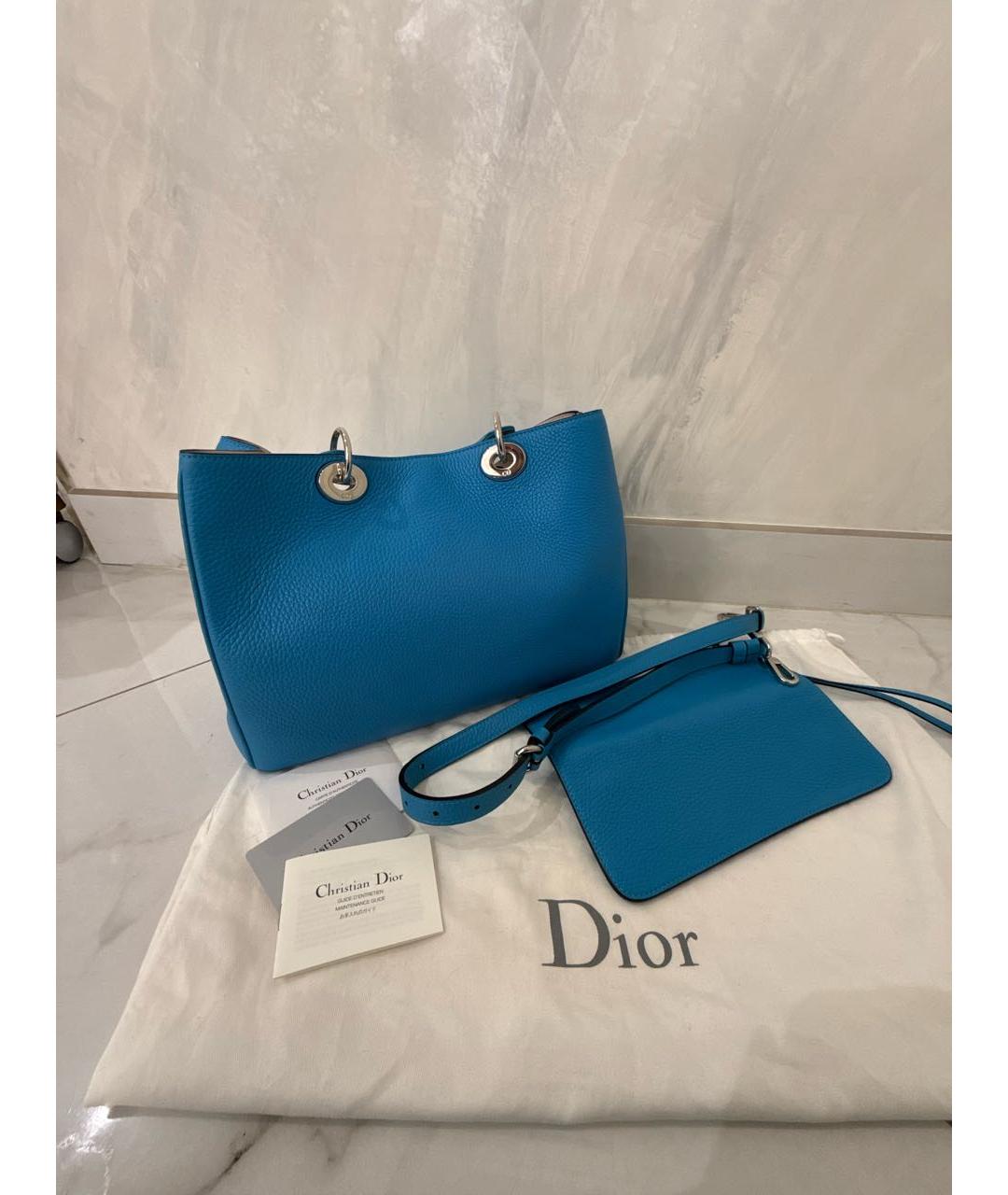 CHRISTIAN DIOR Голубая кожаная сумка с короткими ручками, фото 2