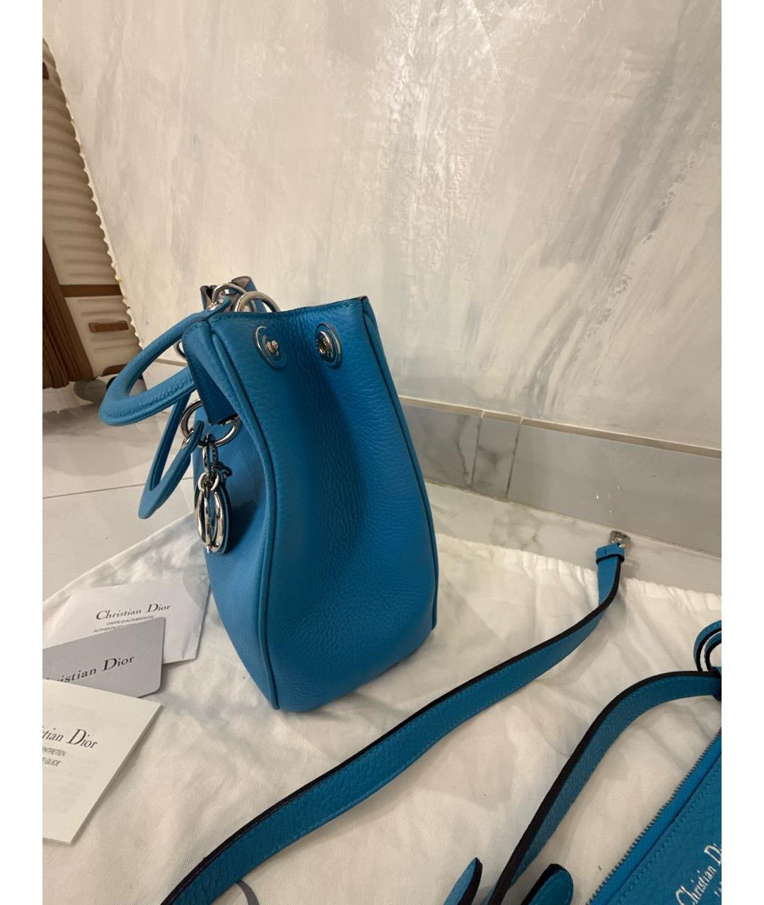 CHRISTIAN DIOR Голубая кожаная сумка с короткими ручками, фото 3