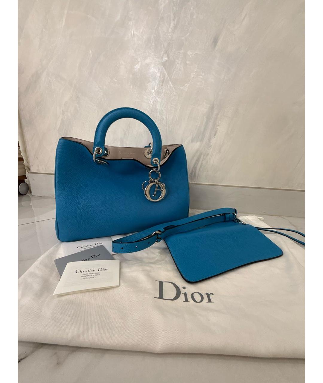 CHRISTIAN DIOR Голубая кожаная сумка с короткими ручками, фото 6