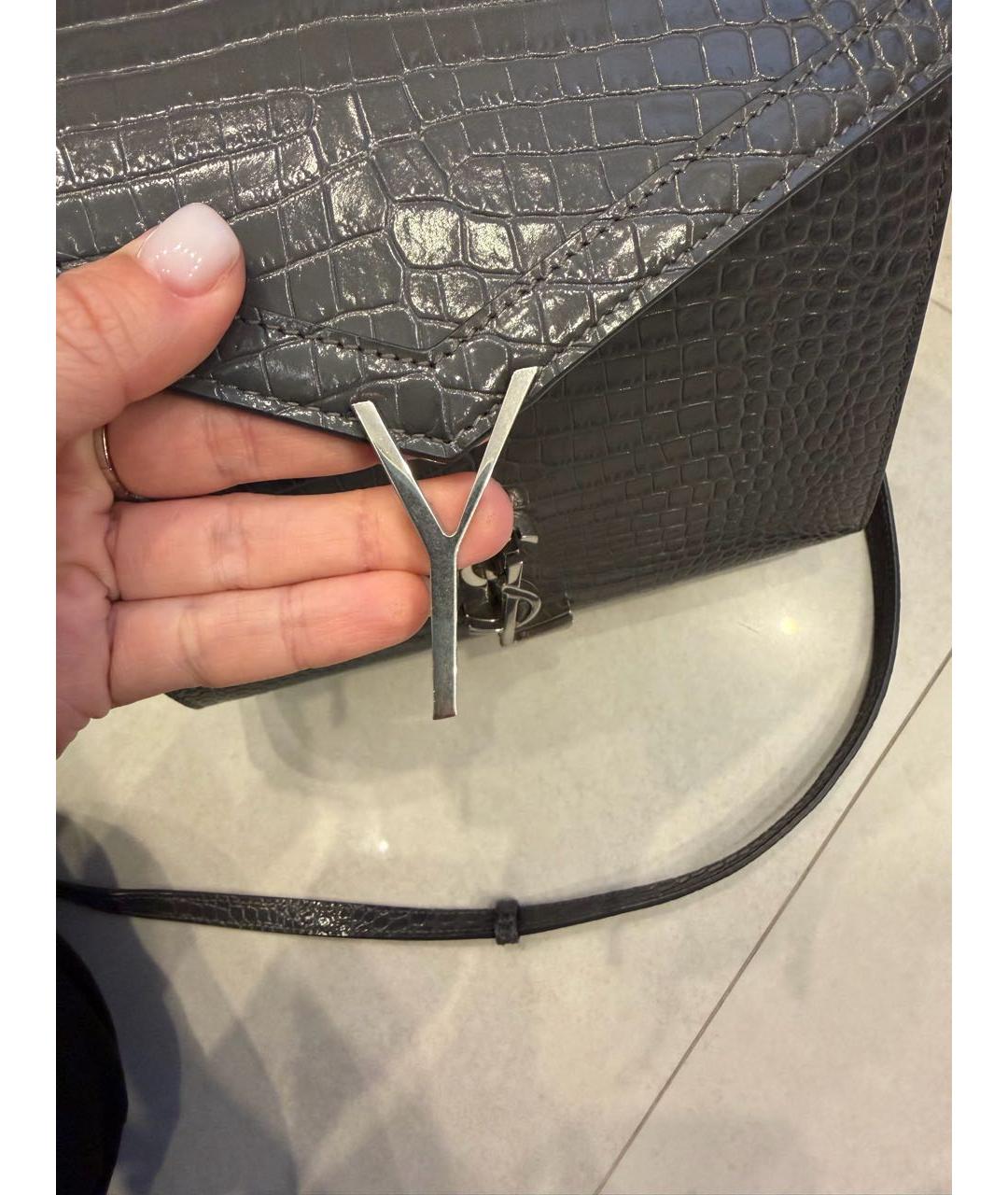 SAINT LAURENT Антрацитовая кожаная сумка с короткими ручками, фото 8