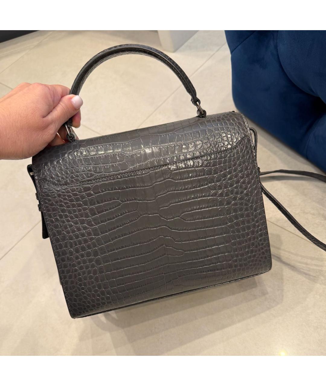 SAINT LAURENT Антрацитовая кожаная сумка с короткими ручками, фото 3