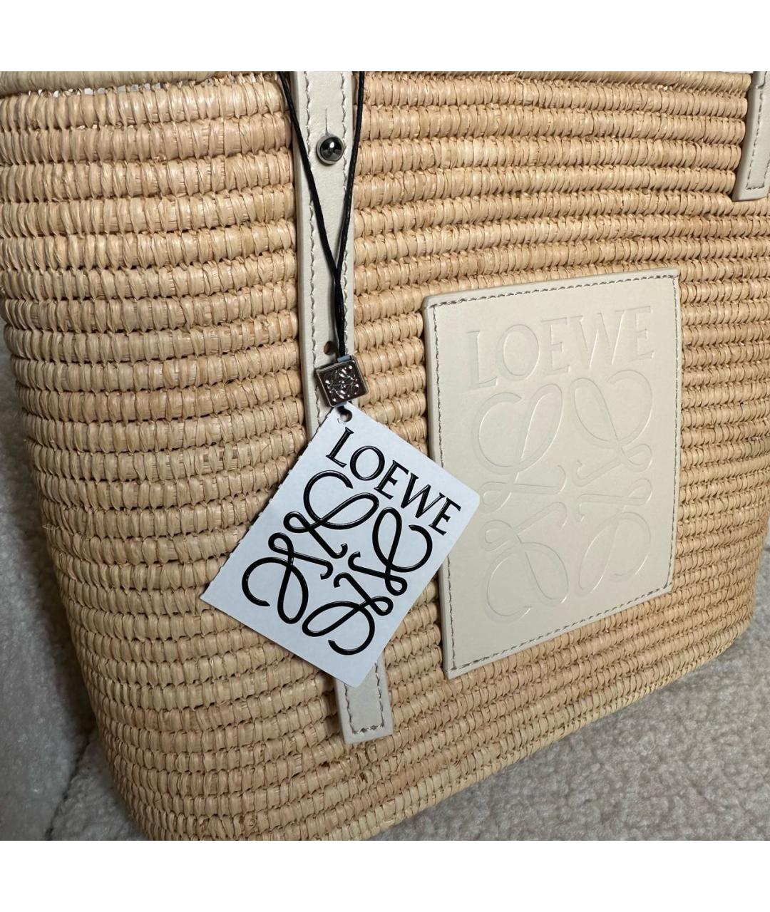 LOEWE Бежевая плетеная пляжная сумка, фото 3