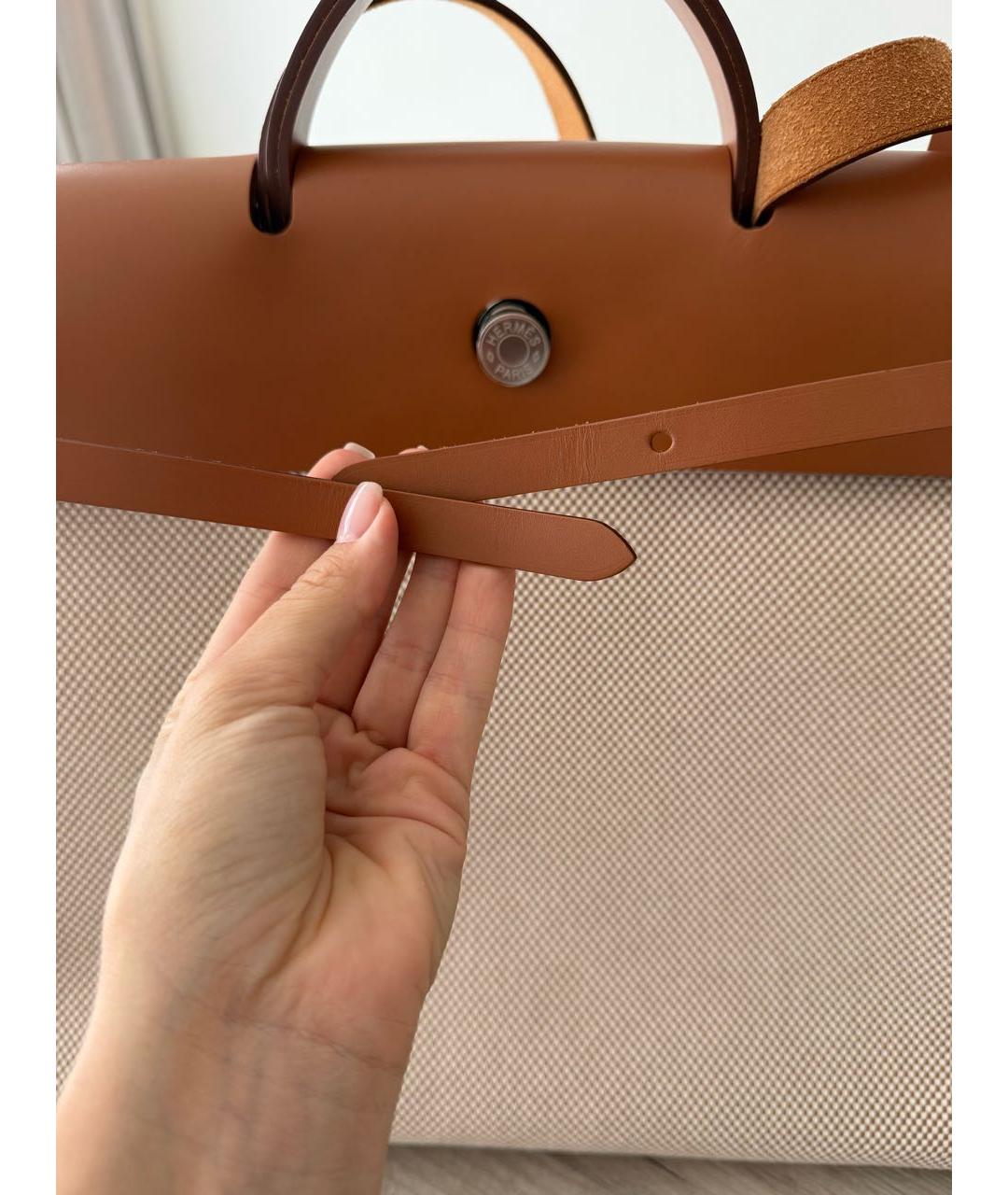 HERMES Бежевая тканевая сумка через плечо, фото 5