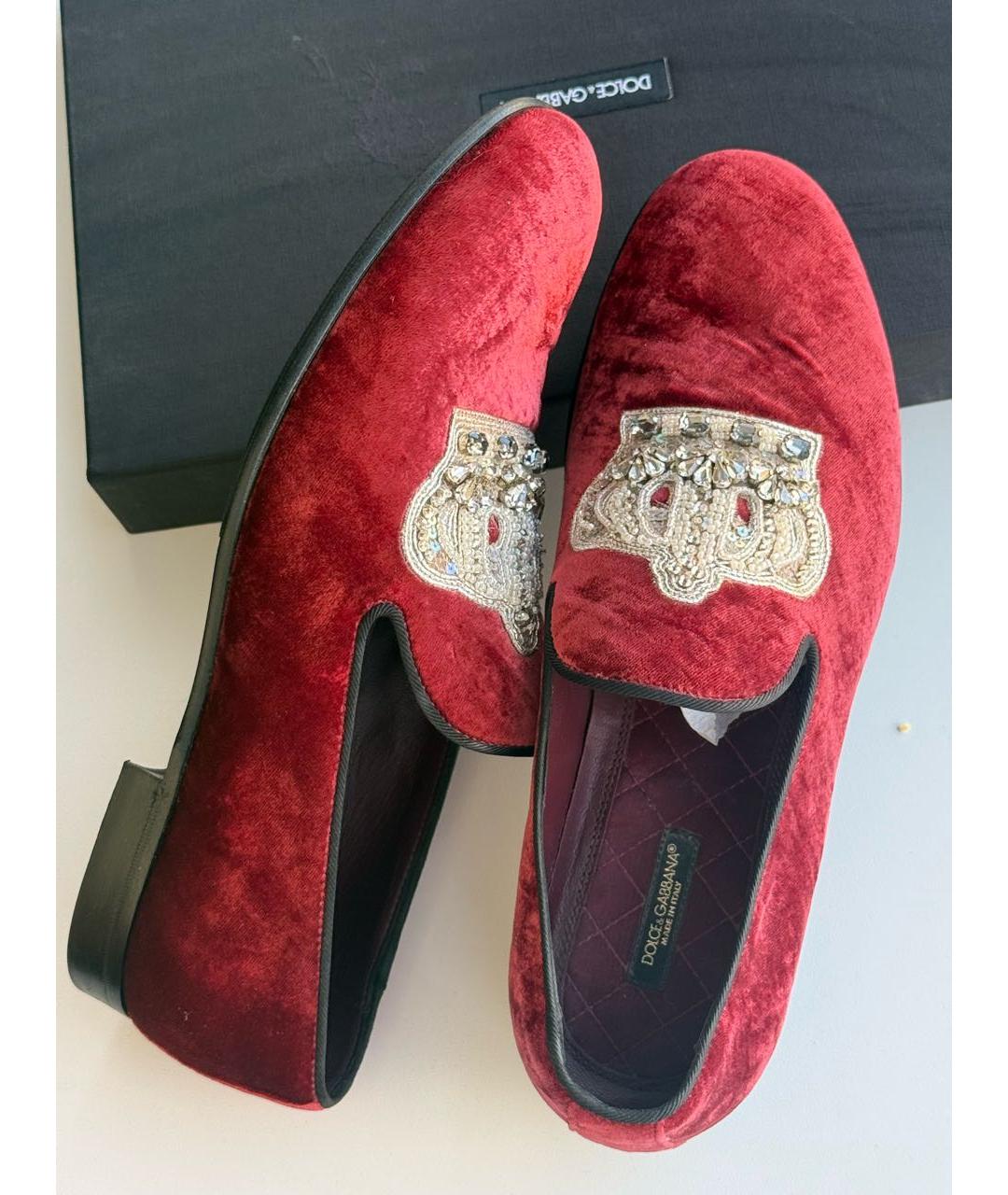 DOLCE&GABBANA Красные бархатные лоферы, фото 7