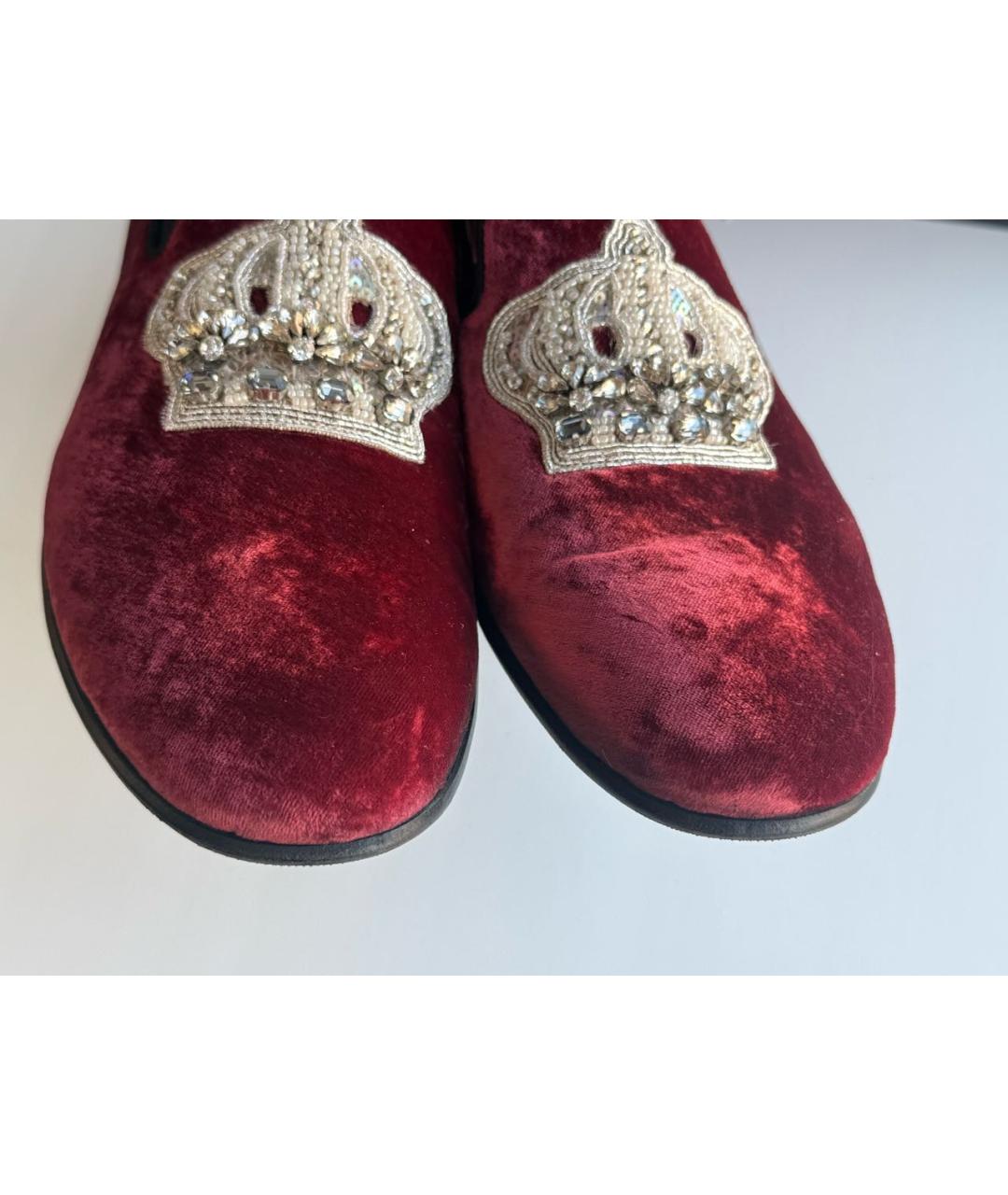DOLCE&GABBANA Красные бархатные лоферы, фото 3