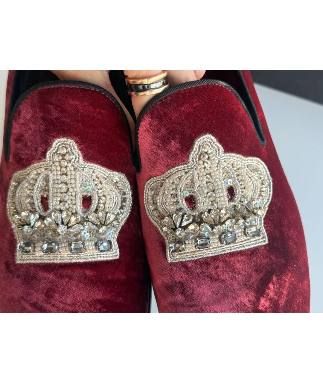 DOLCE&GABBANA Красные бархатные лоферы, фото 2