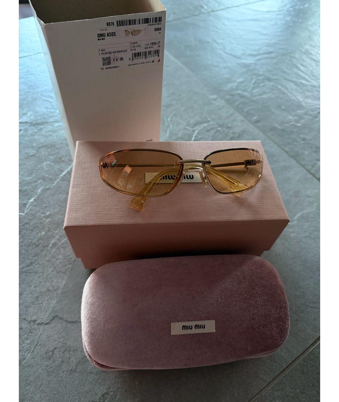 MIU MIU Бежевые металлические солнцезащитные очки, фото 3