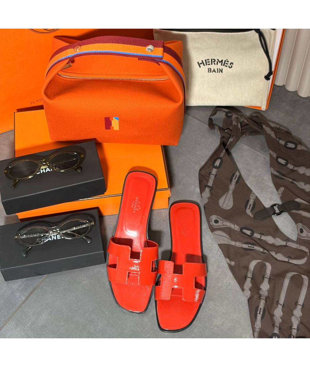 HERMES Оранжевая тканевая сумка с короткими ручками, фото 3