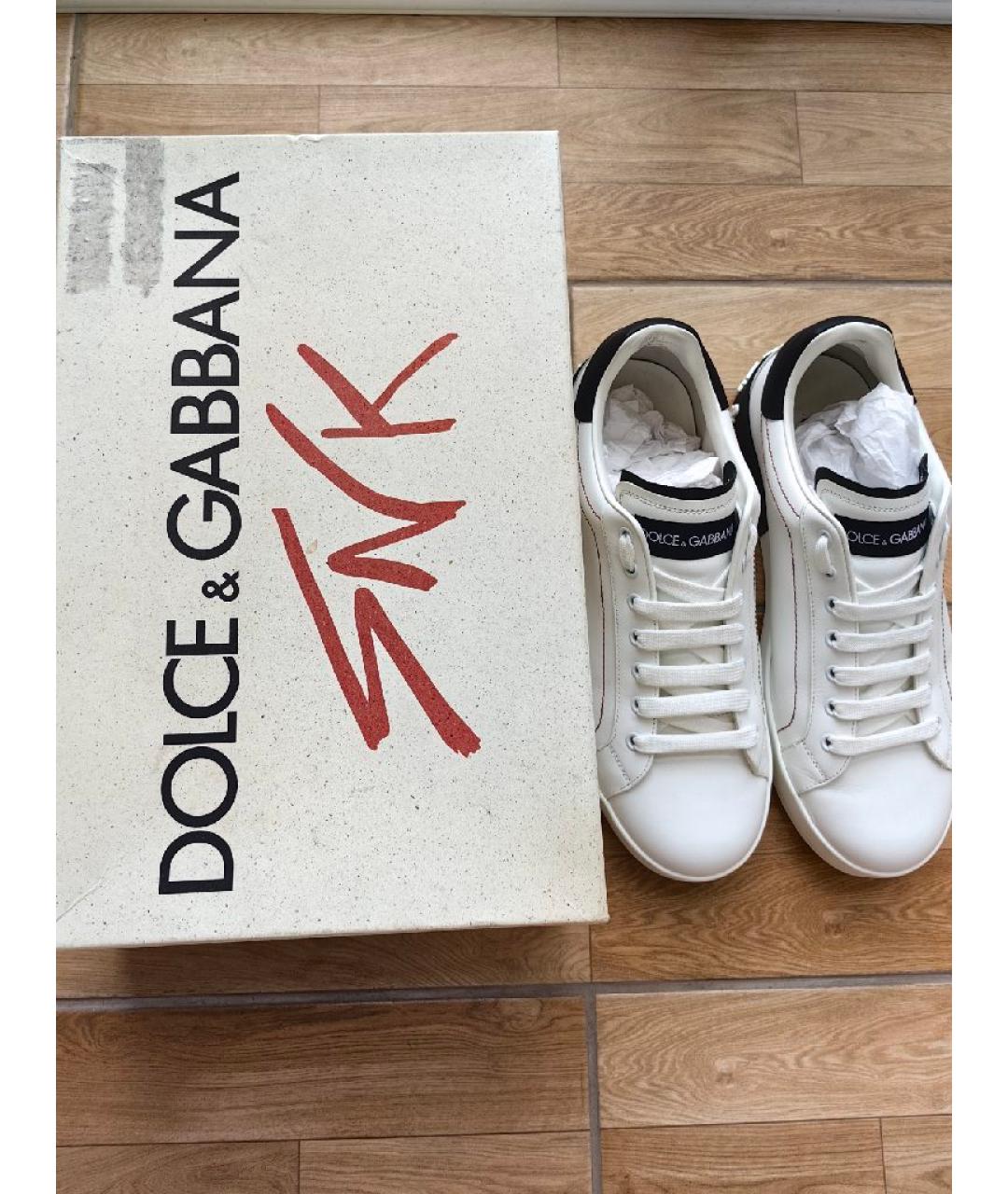 DOLCE&GABBANA Белые кожаные низкие кроссовки / кеды, фото 3