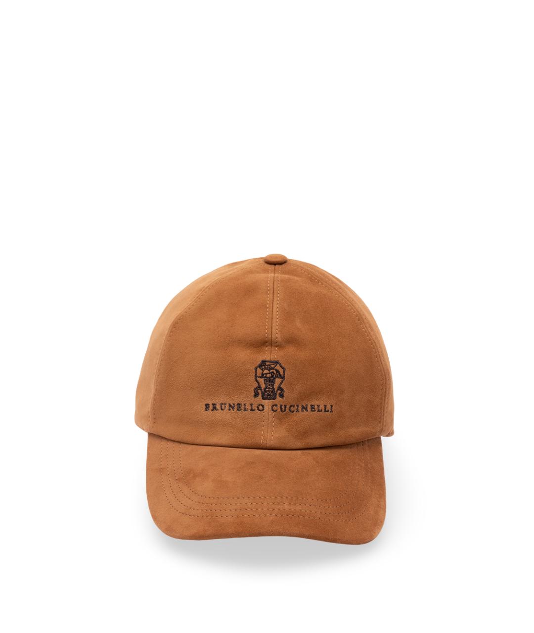 BRUNELLO CUCINELLI Коричневая кожаная кепка/бейсболка, фото 1