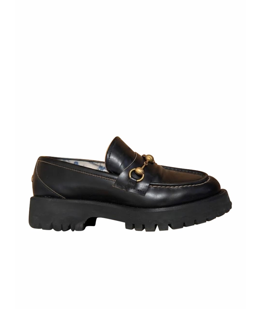 GUCCI Черные кожаные лоферы, фото 1