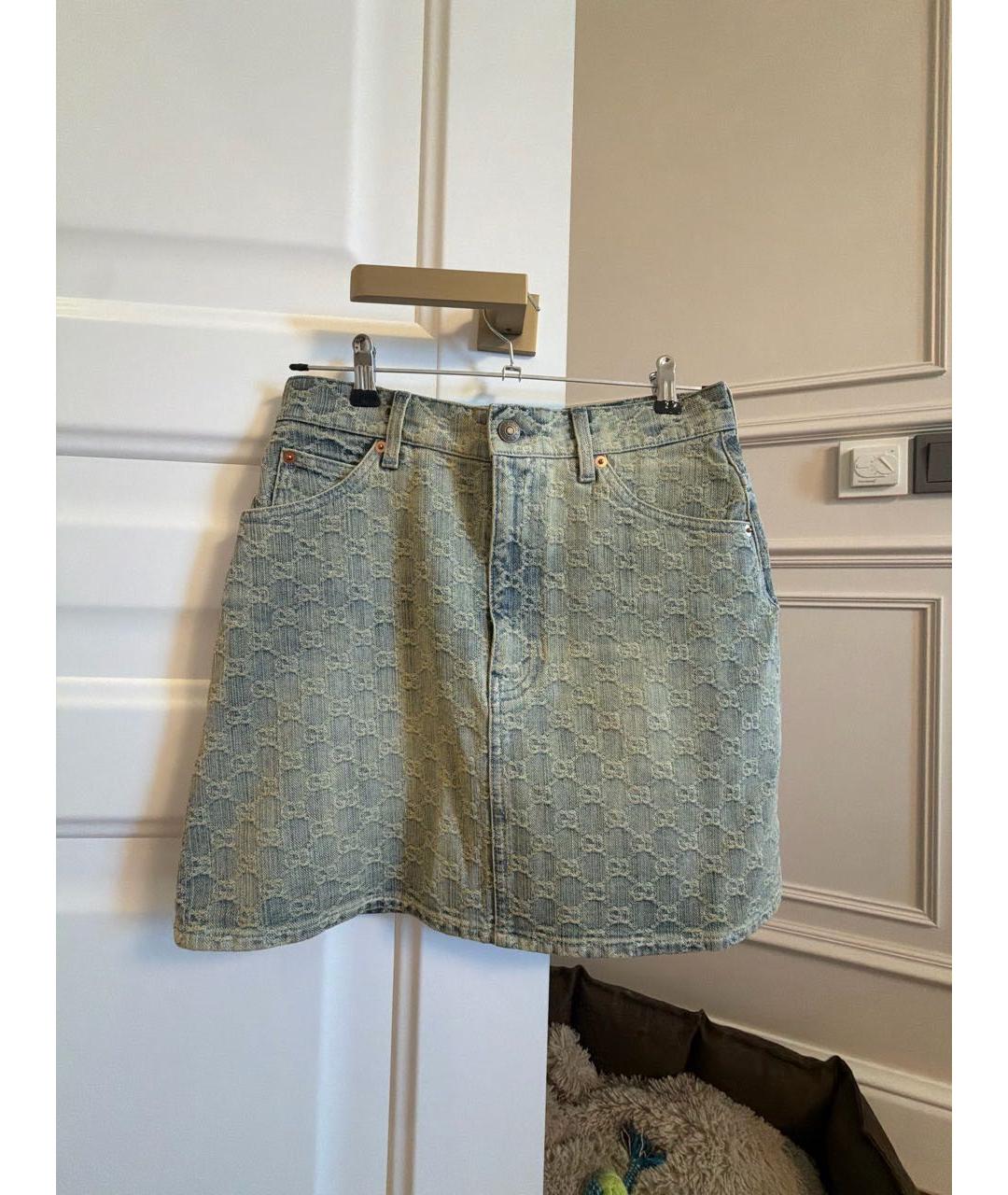 GUCCI Бежевая деним юбка мини, фото 9