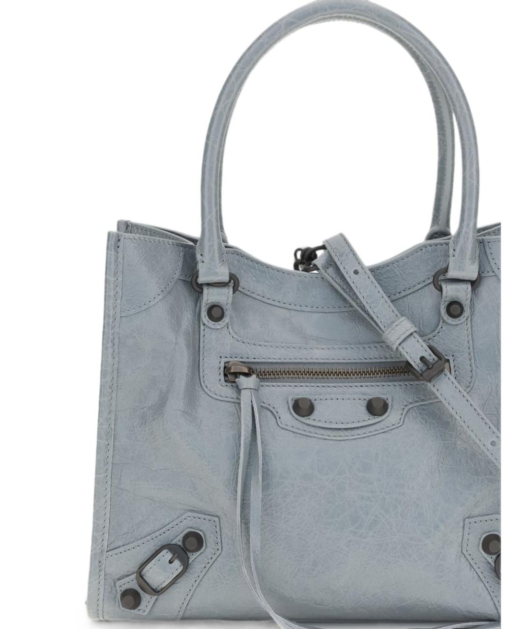 BALENCIAGA Голубая кожаная сумка тоут, фото 2
