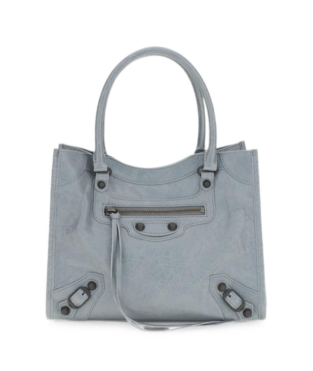 BALENCIAGA Голубая кожаная сумка тоут, фото 1