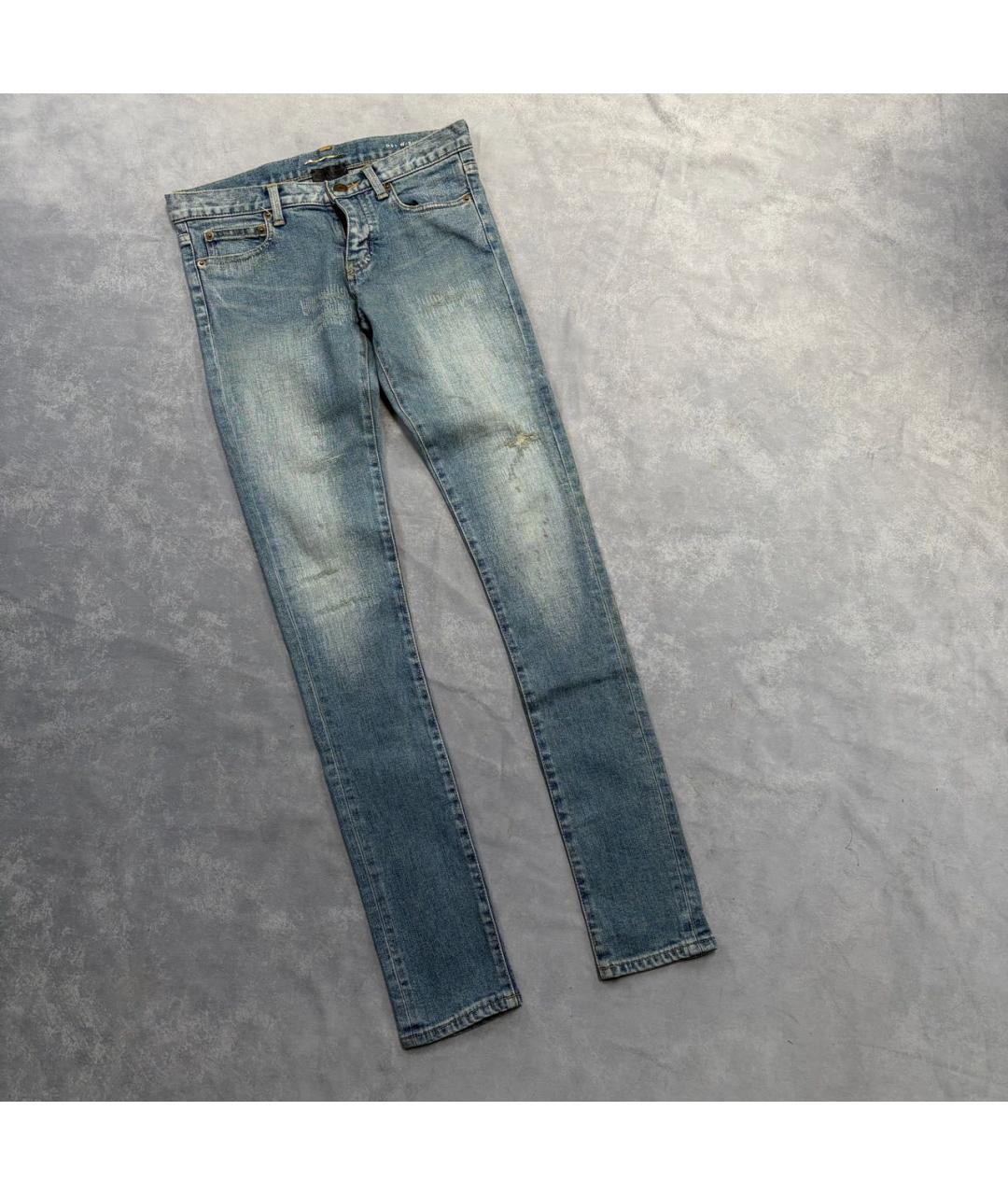 SAINT LAURENT Голубые хлопковые джинсы слим, фото 7