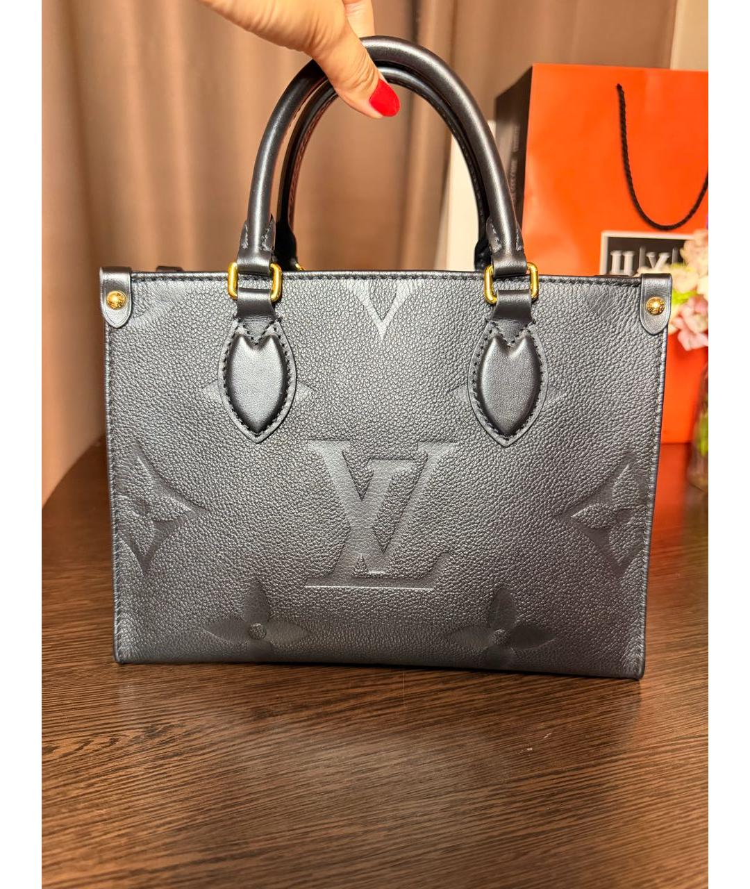 LOUIS VUITTON Черная кожаная сумка тоут, фото 8