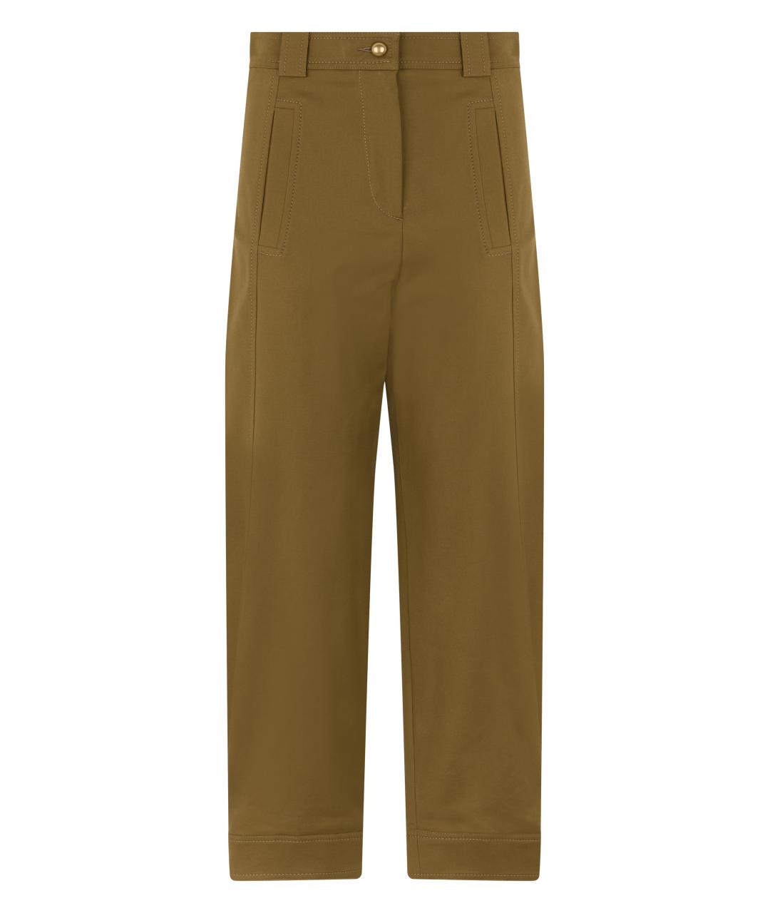MAX MARA Хаки хлопковые прямые брюки, фото 1