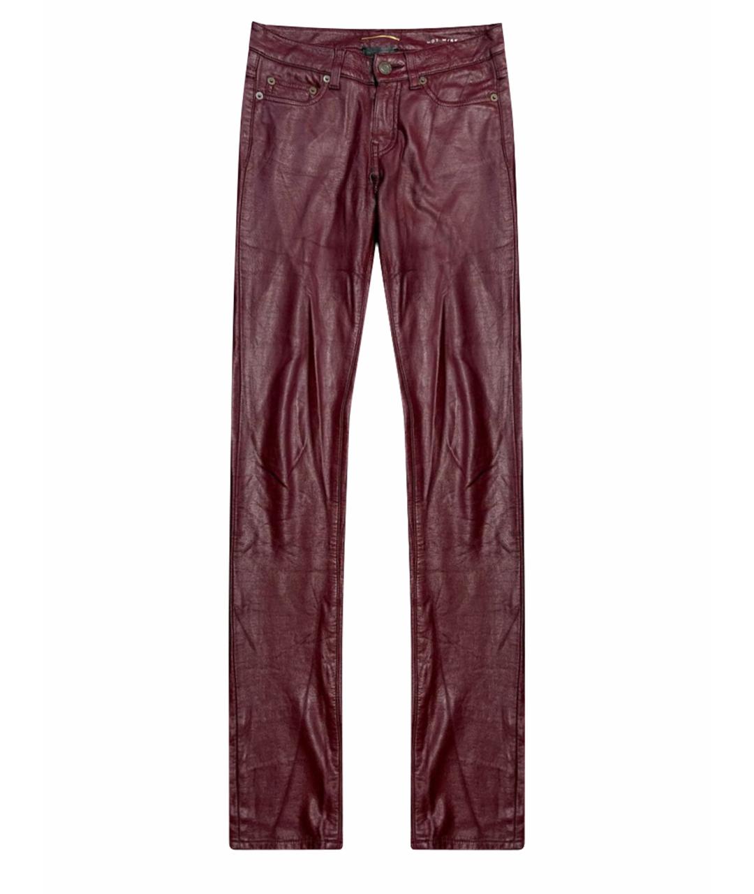SAINT LAURENT Бордовые кожаные брюки узкие, фото 1