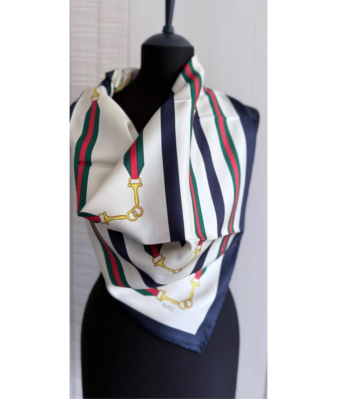 GUCCI Белый шелковый платок, фото 2