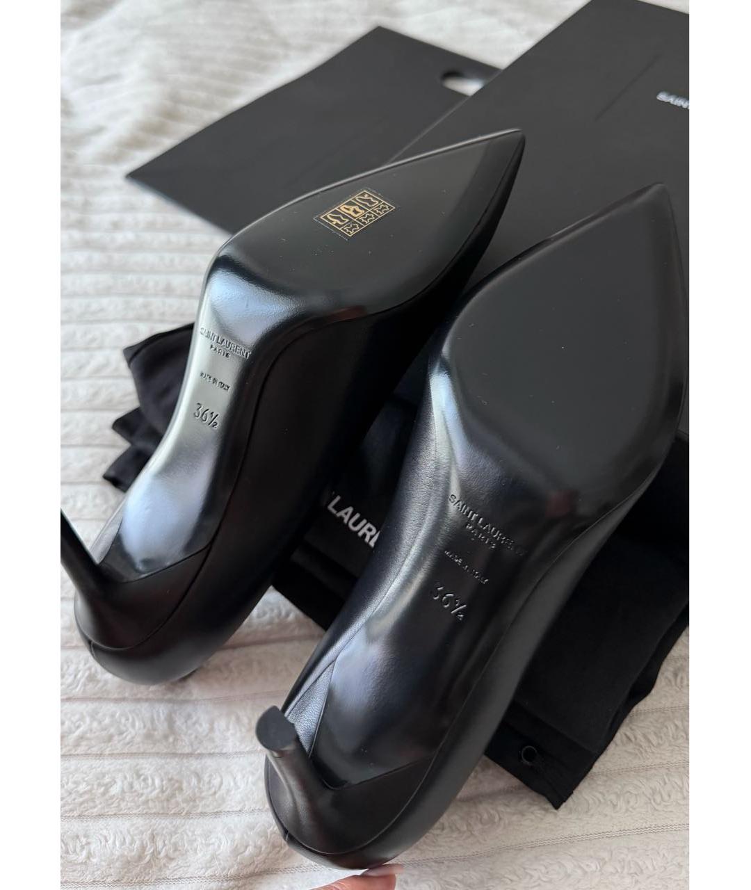 SAINT LAURENT Черные кожаные лодочки на низком каблуке, фото 4