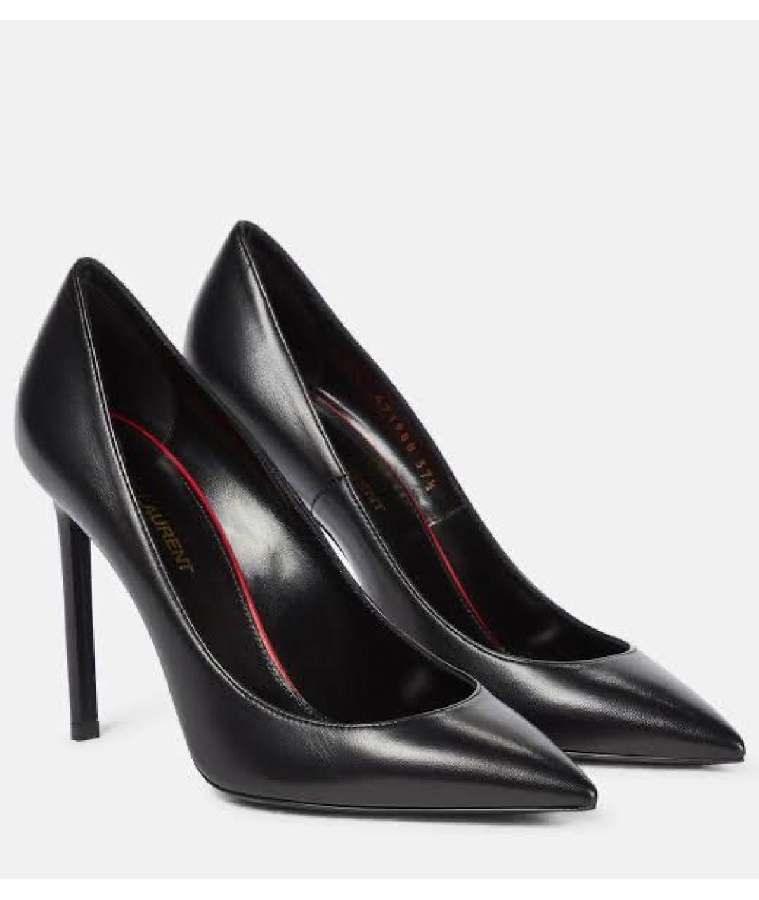 SAINT LAURENT Черные кожаные лодочки на низком каблуке, фото 5