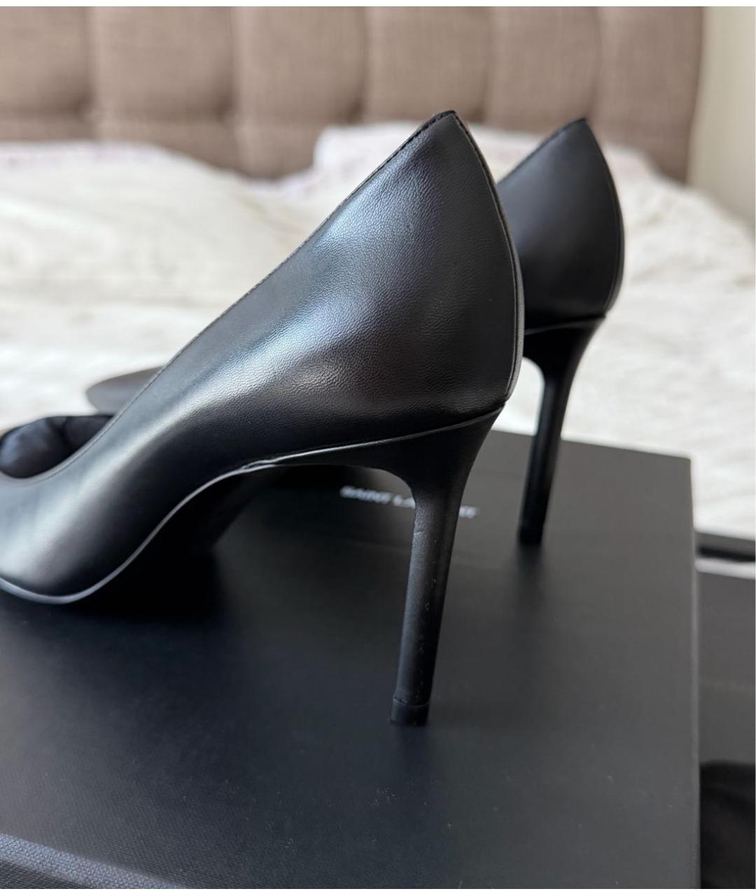 SAINT LAURENT Черные кожаные лодочки на низком каблуке, фото 7