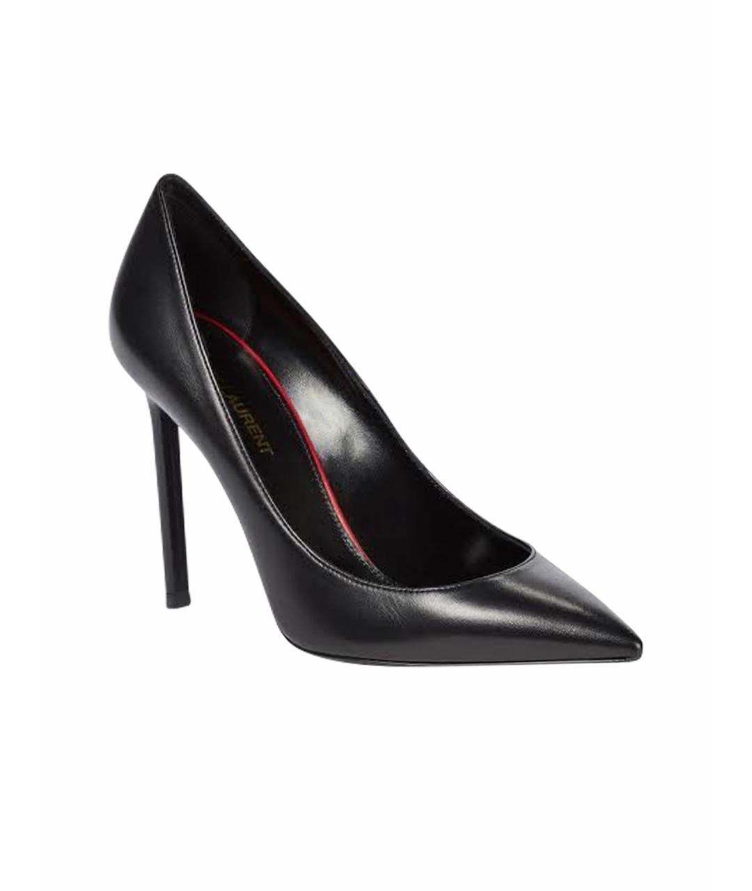 SAINT LAURENT Черные кожаные лодочки на низком каблуке, фото 1