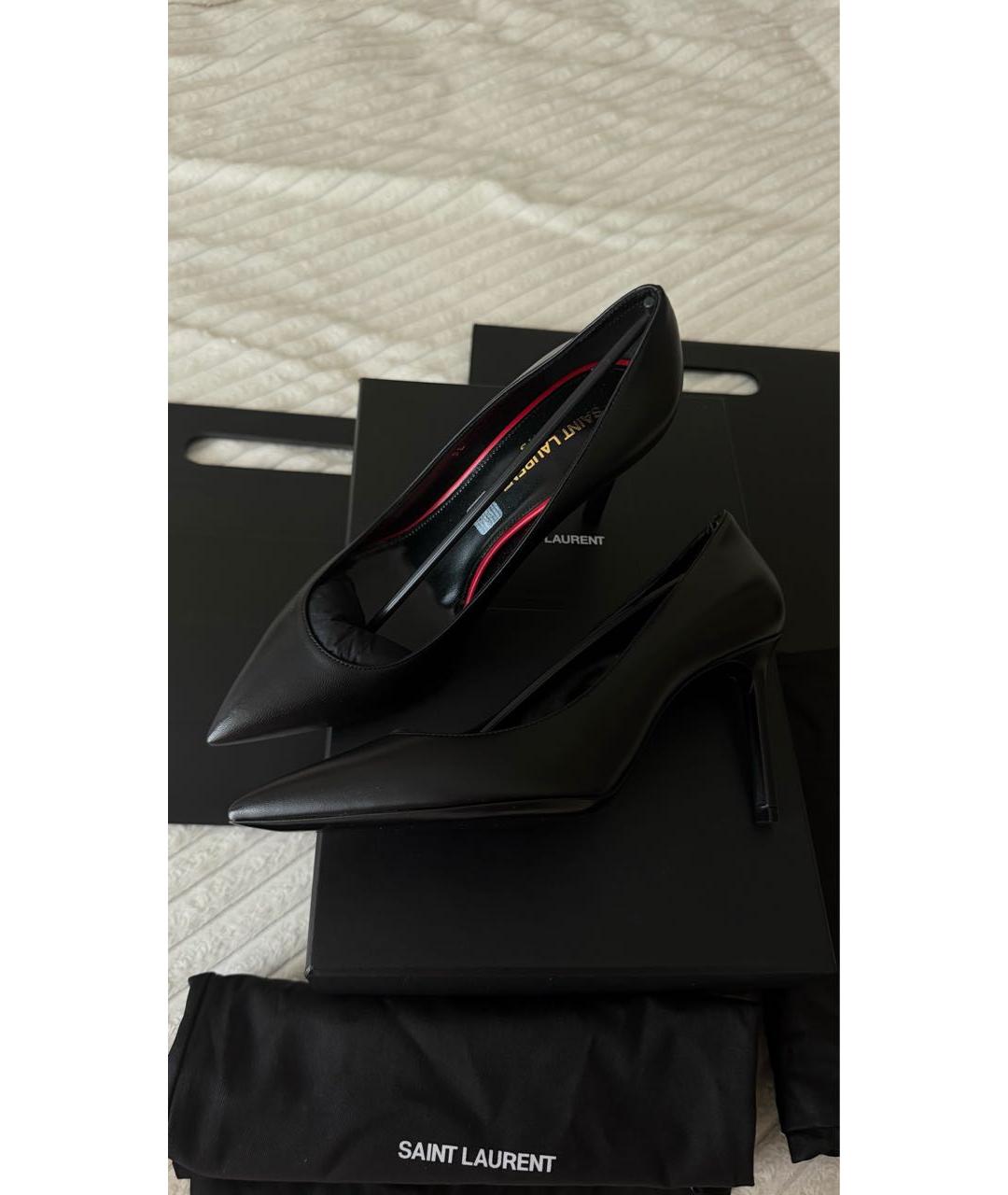 SAINT LAURENT Черные кожаные лодочки на низком каблуке, фото 6