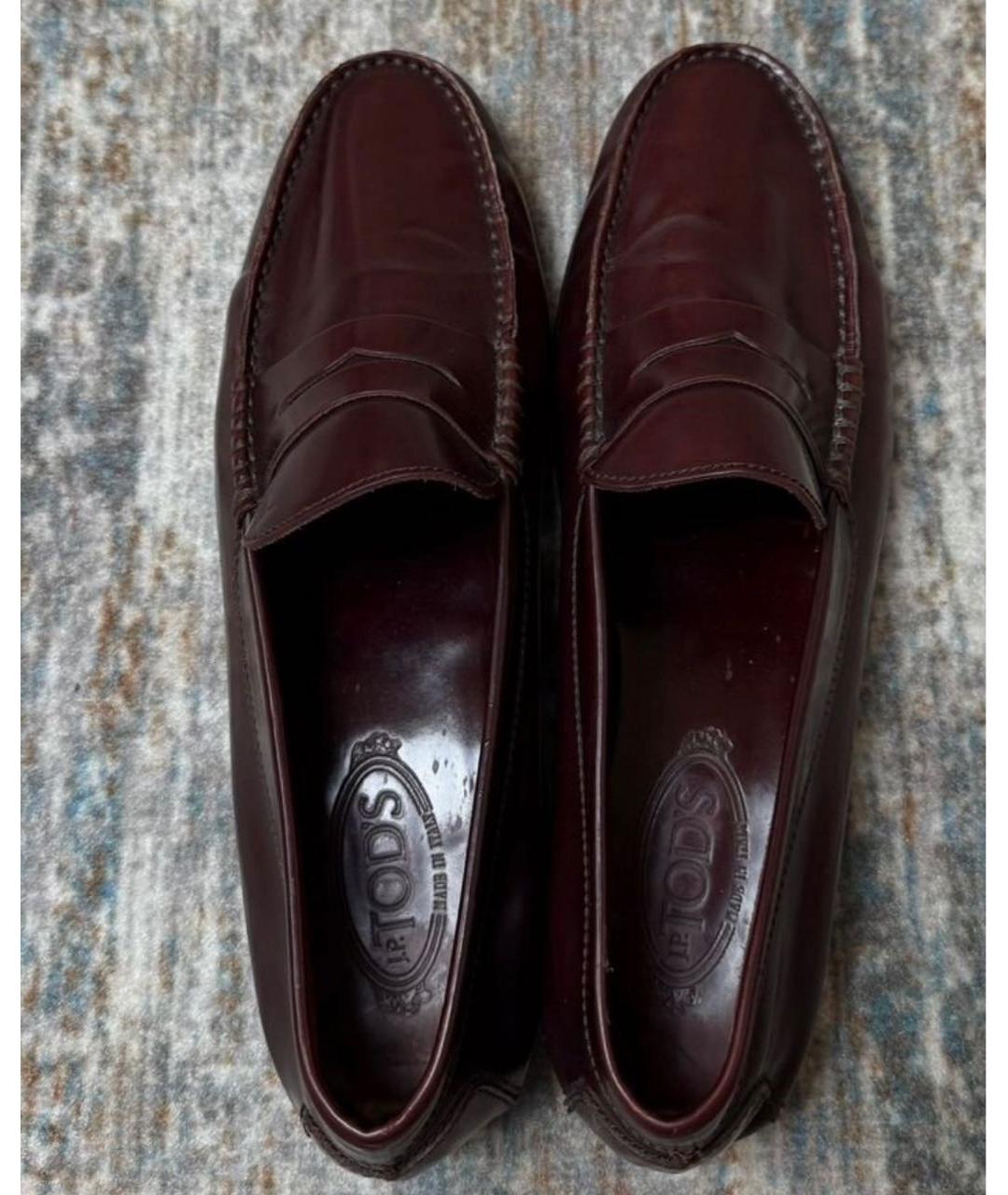TOD'S Бордовые кожаные лоферы, фото 5